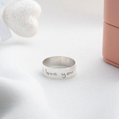 Custom Engraved Handwriting Memorial Ring for Women, Personalized Anniversary Wedding Ring Gift