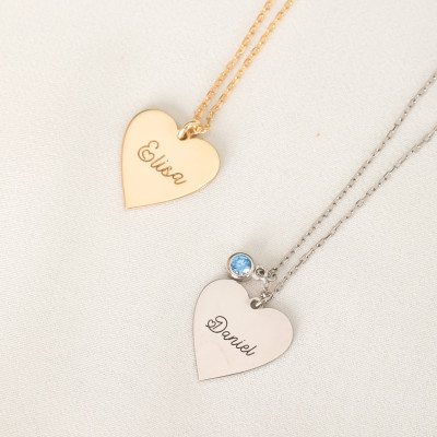 Custom Gold Heart Name Necklace with Birthstone - Personalized Jewelry Gift for Mother's Day