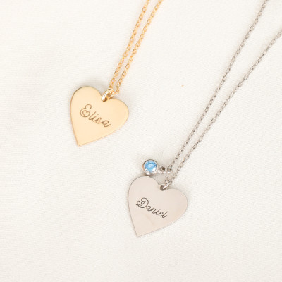 Custom Gold Heart Name Necklace with Birthstone - Personalized Jewelry Gift for Mother's Day