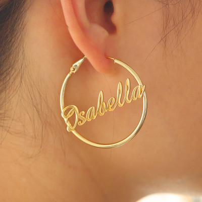 Custom Gold Name Hoop Earrings for Women, Personalized Gift for Her, Big Round Hoops, Christmas Present