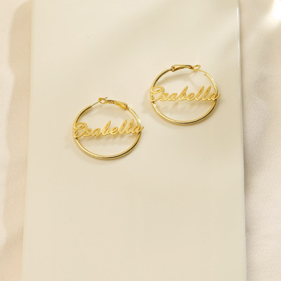 Custom Gold Name Hoop Earrings for Women, Personalized Gift for Her, Big Round Hoops, Christmas Present