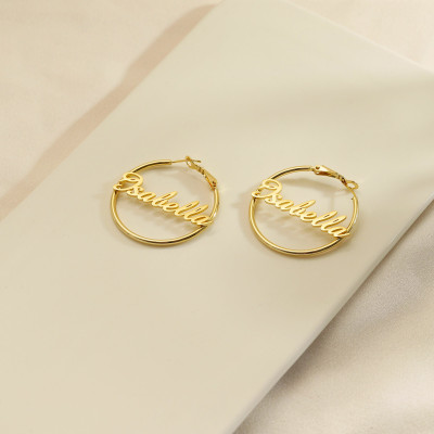 Custom Gold Name Hoop Earrings for Women, Personalized Gift for Her, Big Round Hoops, Christmas Present