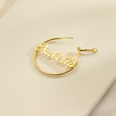 Custom Gold Name Hoop Earrings for Women, Personalized Gift for Her, Big Round Hoops, Christmas Present