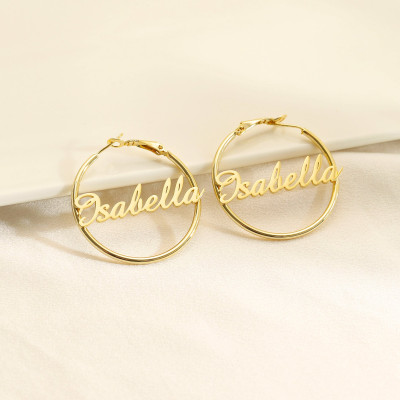 Custom Gold Name Hoop Earrings for Women, Personalized Gift for Her, Big Round Hoops, Christmas Present