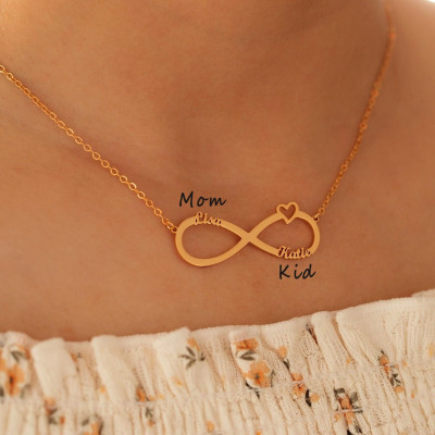 Customizable Mother's Infinity Name Necklace with Children's Names, Silver Multi-Name Jewelry, Mother's Day Gift