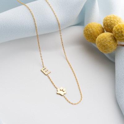 Gold Initial Necklace for Women - Minimalist Silver Letter Pendant - Dainty Sideways Initials - Christmas Gifts for Mom