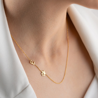 Gold Initial Necklace for Women - Minimalist Silver Letter Pendant - Dainty Sideways Initials - Christmas Gifts for Mom