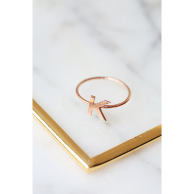 Custom Rose Gold Initial Ring | Personalized Letter Ring | Dainty Monogram Jewelry | Gift for Mom