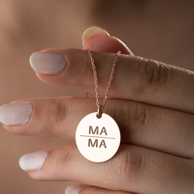 Personalized 14k Gold Mama Necklace, Custom Engraved Mom Disc Necklace, Grandma Jewelry, Mother's Day Gift