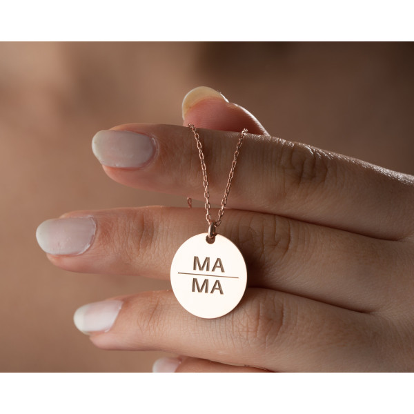 Personalized 14k Gold Mama Necklace, Custom Engraved Mom Disc Necklace, Grandma Jewelry, Mother's Day Gift