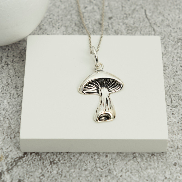 Sterling Silver Mushroom Necklace, Unique Mushroom Jewelry for Vegetarians, Chef Gift, Mother's Day Boho Necklace