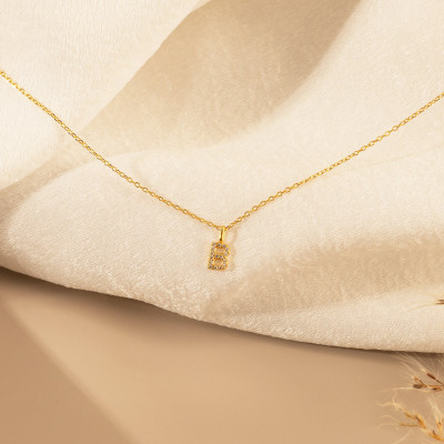 Custom Pave Initial Necklace, Personalized Dainty Gold Letter Jewelry, Minimalist Tiny Silver Wedding Necklace