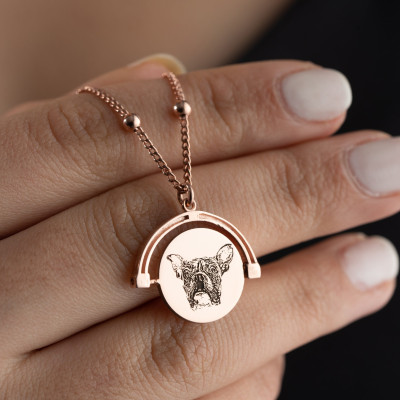 Custom Pet Memorial Photo Necklace - Engraved Pet & Dog Picture Pendant, Personalized Pet Name Jewelry on Silver Ball Chain,