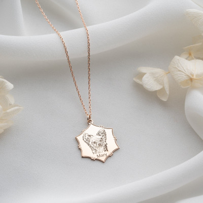 Custom 14k Gold Dog Mom Necklace - Pet Portrait Memorial Silver Pendant - Engraved Pet Photo Jewelry