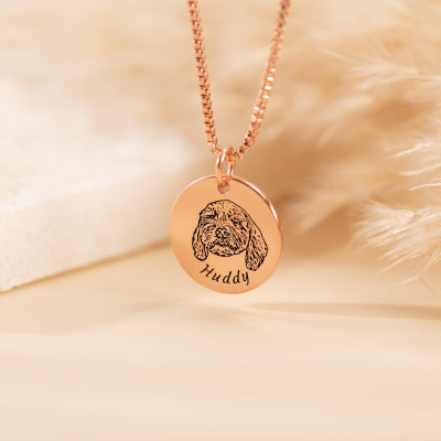 Custom Pet Portrait Necklace - Personalized Engraved Pet Jewelry for Dog & Cat Memorial, Gift