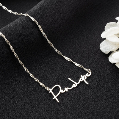 Custom Silver Name Necklace with Gold Singapore Chain - Minimalist Personalized Nameplate Jewelry - Dainty Gifts for Mom