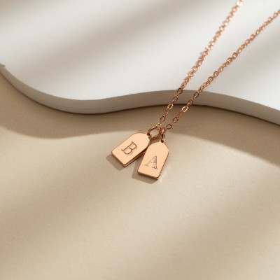 Personalized Initial Tiny Tag Necklace, Minimalist Bar Pendant, Custom Mother's Gift, Anniversary Gift for Wife, Custom Jewelry