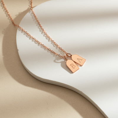 Personalized Initial Tiny Tag Necklace, Minimalist Bar Pendant, Custom Mother's Gift, Anniversary Gift for Wife, Custom Jewelry