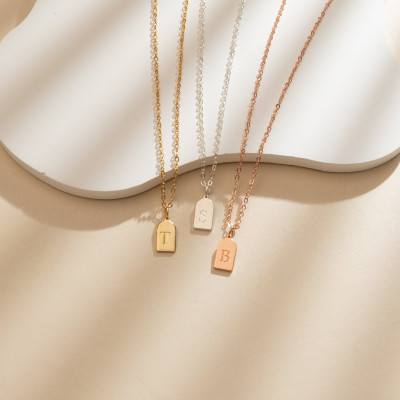 Personalized Initial Tiny Tag Necklace, Minimalist Bar Pendant, Custom Mother's Gift, Anniversary Gift for Wife, Custom Jewelry