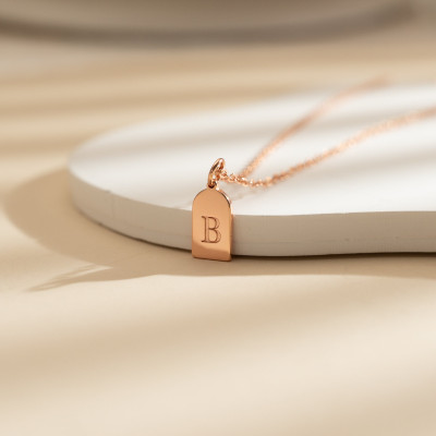 Personalized Initial Tiny Tag Necklace, Minimalist Bar Pendant, Custom Mother's Gift, Anniversary Gift for Wife, Custom Jewelry