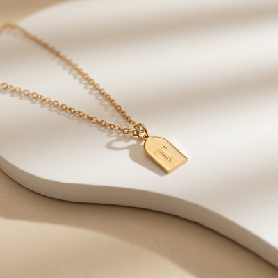 Personalized Initial Tiny Tag Necklace, Minimalist Bar Pendant, Custom Mother's Gift, Anniversary Gift for Wife, Custom Jewelry