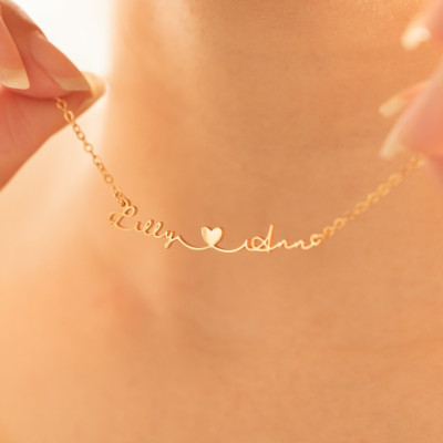 Custom Heart Two Name Necklace - Personalized Silver Name Necklaces for Couples, Perfect Mother's Day Gift