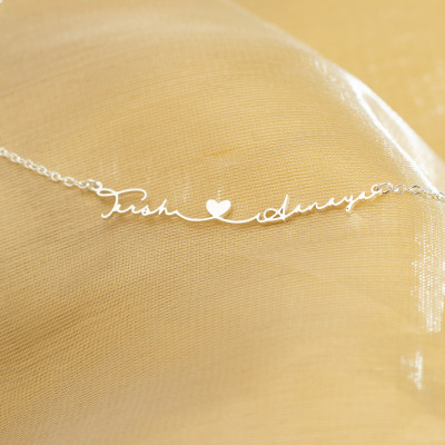 Custom Heart Two Name Necklace - Personalized Silver Name Necklaces for Couples, Perfect Mother's Day Gift