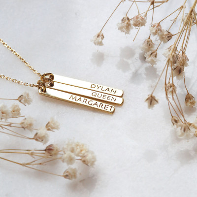 Custom Gold Vertical Bar Necklace - Personalized Bar Necklace Set - Mother's Day Gift