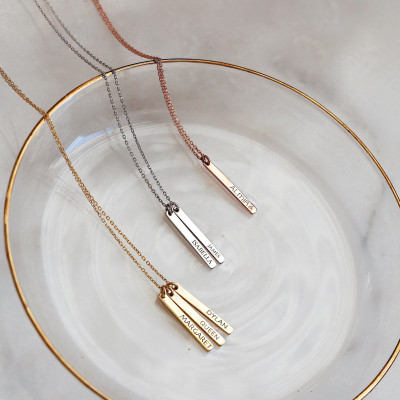 Custom Gold Vertical Bar Necklace - Personalized Bar Necklace Set - Mother's Day Gift