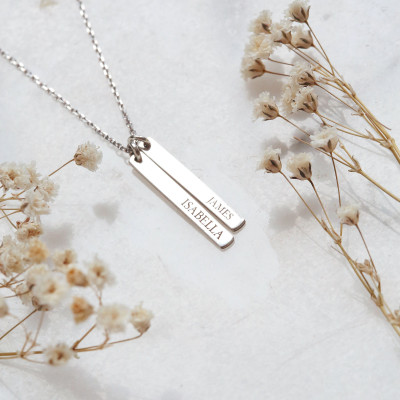 Custom Gold Vertical Bar Necklace - Personalized Bar Necklace Set - Mother's Day Gift