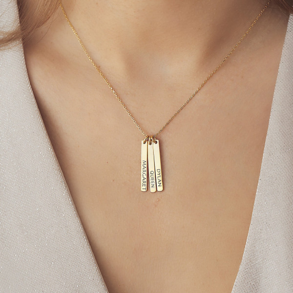 Custom Gold Vertical Bar Necklace - Personalized Bar Necklace Set - Mother's Day Gift