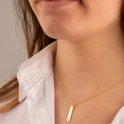 Customizable Gold Vertical Bar Necklace with Birthstone, Mother’s Day Gift