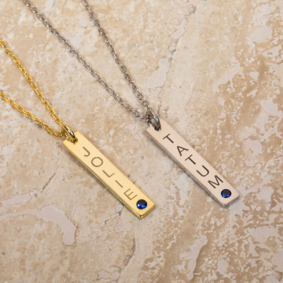 Customizable Gold Vertical Bar Necklace with Birthstone, Mother’s Day Gift