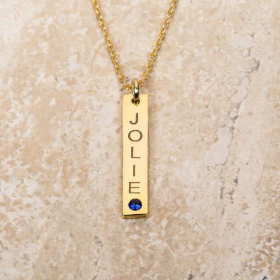 Customizable Gold Vertical Bar Necklace with Birthstone, Mother’s Day Gift