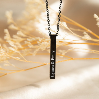 Men's Engraved 3D Vertical Bar Necklace, 4-Sided Coordinate Pendant, Personalized Christmas Gift for Dad