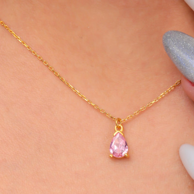 Dainty Pink Tourmaline Crystal Choker Necklace - October Birthstone Gift for Her - Gemstone Necklace