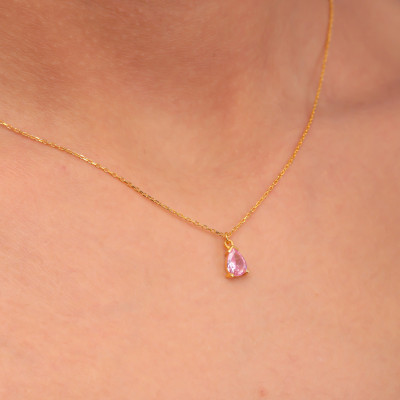 Dainty Pink Tourmaline Crystal Choker Necklace - October Birthstone Gift for Her - Gemstone Necklace