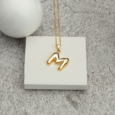 Custom Initial Puff Letter Necklace - Mother's Day, Valentine's Day Gifts for Her, Gold/Rose Gold/Sterling Silver Plated,