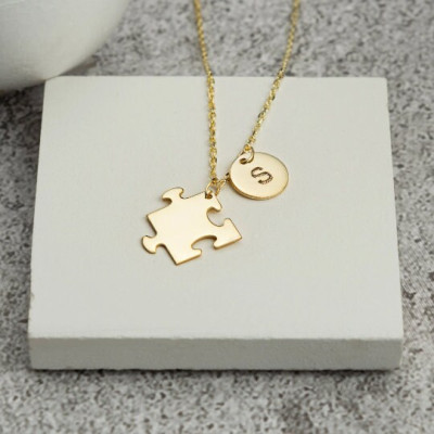 Custom Initial Puzzle Heart Necklaces for Mom, Daughter, Granddaughter, Couples - Mother & Grandma Gift