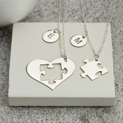 Custom Initial Puzzle Heart Necklaces for Mom, Daughter, Granddaughter, Couples - Mother & Grandma Gift