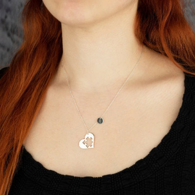 Custom Initial Puzzle Heart Necklaces for Mom, Daughter, Granddaughter, Couples - Mother & Grandma Gift