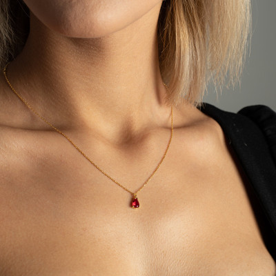 July Birthstone Teardrop Ruby Gemstone Necklace - Tiny Ruby Pendant Gift