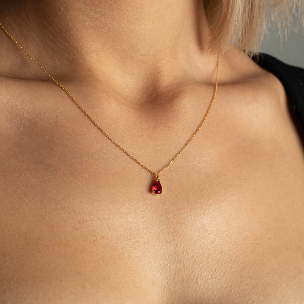 July Birthstone Teardrop Ruby Gemstone Necklace - Tiny Ruby Pendant Gift