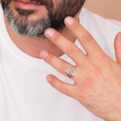 Men's 925 Sterling Silver Star of David Ring - Jewish Jewelry Gift for Husband or Father's Day