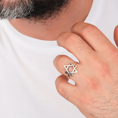 Men's 925 Sterling Silver Star of David Ring - Jewish Jewelry Gift for Husband or Father's Day