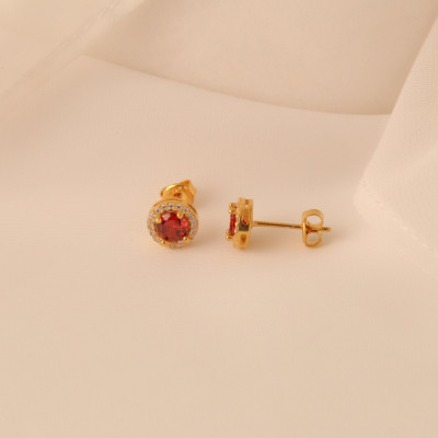 Ruby Stud Earrings with Pave Diamonds - July Birthstone Gift for Her - Red Ruby Earrings