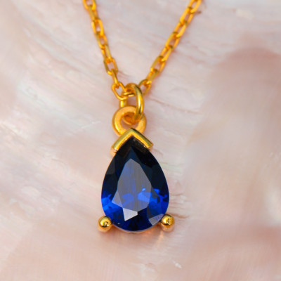 Natural Sapphire Pendant Necklace for Women - Gold Birthstone Jewelry Gift for Her/Mom, Dainty