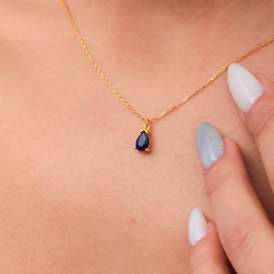 Natural Sapphire Pendant Necklace for Women - Gold Birthstone Jewelry Gift for Her/Mom, Dainty