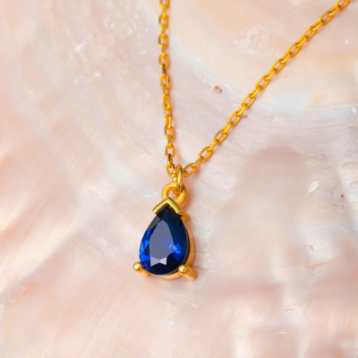 Natural Sapphire Pendant Necklace for Women - Gold Birthstone Jewelry Gift for Her/Mom, Dainty