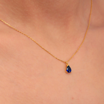 Natural Sapphire Pendant Necklace for Women - Gold Birthstone Jewelry Gift for Her/Mom, Dainty